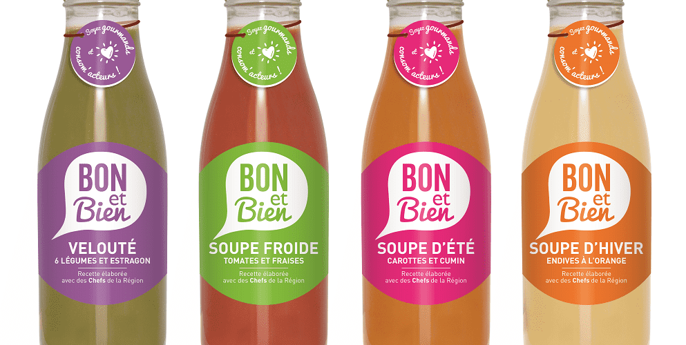 Quatre bouteilles de soupe Bon et Bien Mc Cain