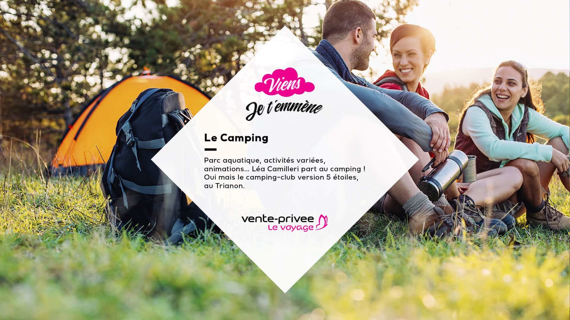 trois personnes assises dans l'herbe campent grâce a vente privées voyage